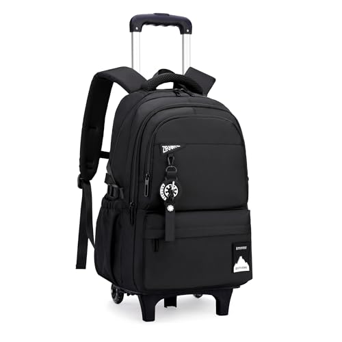 Bansusu Kids Rolling Backpack for Boys School, Classic School Bag Roller Boys Backpack with 2 Wheels, Black