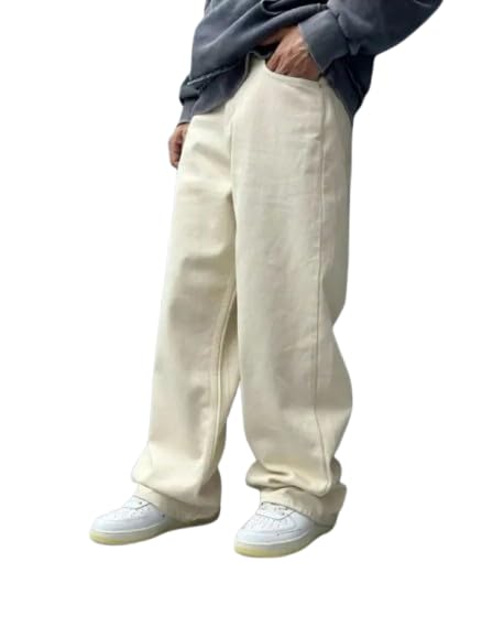 Image of Comfits Relaxed Fit Baggy Denim Jeans, Beige, Casual Style