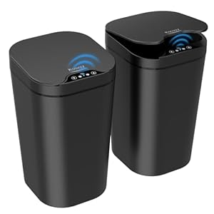 2 Pack Automatic Small Bathroom Trash Can with Lid – 3 Gallon Touchless Electric Garbage Can, Motion Sensor Smart Trash Bin, Slim Dog Proof Trashcan, Waterproof Wastebasket for Bedroom Office (Black)