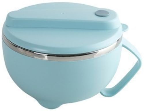 Panle ラーメン丼 ラーメンどんぶり 即席めん丼 ステンレス鋼 断熱 漏れ防止 一人暮らし 時短料理 お湯を注ぐだけで袋麺が作れる (ライトブルー)