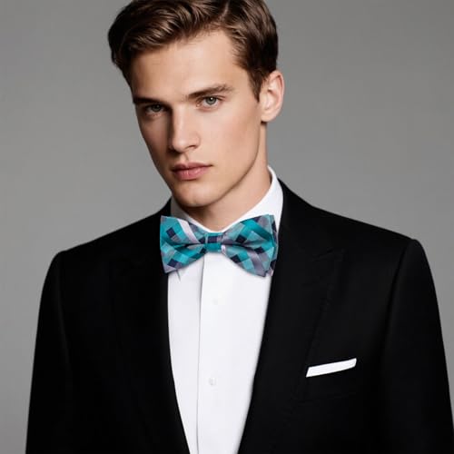 Image of Dubulle Mens Paisley Striped Bowtie Set Pre-tied Bowtie for Men and Pocket Square Set Wedding Business