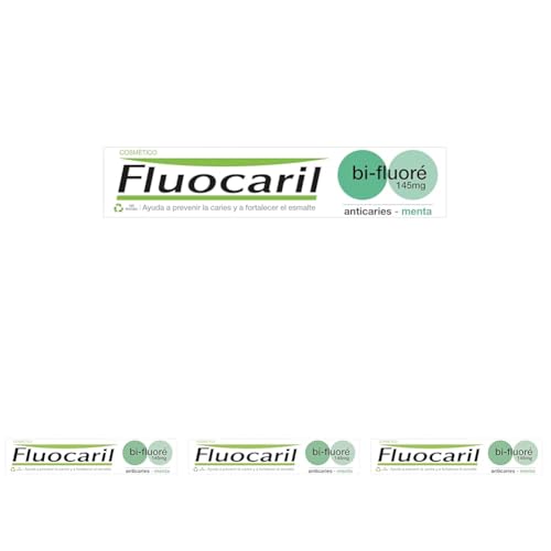 Fluocaril Bi-Fluoré 145 mg Pasta Dentífrica Anticaries Menta Esmalte Reforzado, Dientes Fuertes, Eficacia Clínicamente Probada, Aliento Fresco 75ml (Paquete de 4)