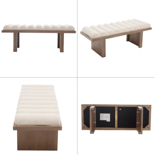 CIMOTA Modern Bedroom Bench, 47 Inch Upholstered End of Bed Bench Padded Entryway Bench with Cylindrical Cushion/Wood Legs, Wooden Window Bench for Living Room/Hallway, Linen Beige - image 2