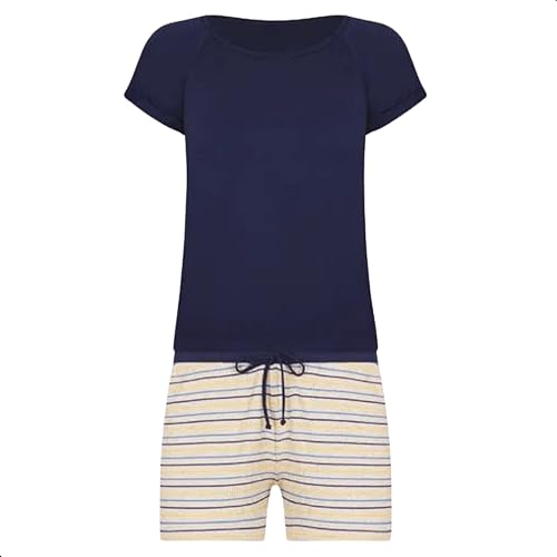 Short Doll Listrado Linho Pijama Feminino Infantil Meninas, Marinho, 14