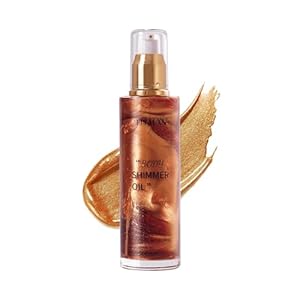 Liyalan Shimmer Body Oil Bronze Gold 5 Color Bronze Face Brighten Glow Pearl Highlighter Illuminator body Makeup Shine Glitter Gold Liquid Taning(3.38 Fl Oz/03)