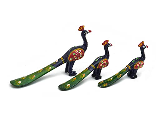 Image of Peacock Decor Indoor Home Decorations Craft Pop Peacock Statues and Wedding Gifts Green & Yellow (Set of 3)