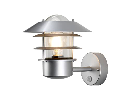 meineWunschleuchte Farol de pared exterior de pie con detector de movimiento, color plateado, altura 24 cm