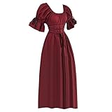 QUFECH Sports Outfit for Women, Casual Dresses Women Dress Bridal Shower Dresses Guest Women's Vintage Short Petal Sleeve O-Neck Dress Cosplay Maxie Dresses Woman Square Neck Dress (L, Wine)