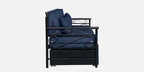 Image of 3 Seater Metal Sofa Cum Bed with Hydraulic Storage | Single Size Sofa Cum Bed | 3 Seater Sofa Set, Metal Sofa Set for, Living Room, Navy Blue, Single Size (Navy Blue & Black)