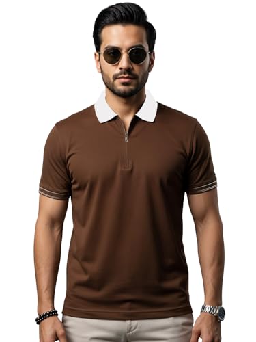 Image of Mens Premium Cotton Polo T-Shirt | 220 GSM Soft Fabric | Casual Stylish Look | Zipper Polo Design Snow White Polo T Shirt | Polo Tshirt for All-Day Wear