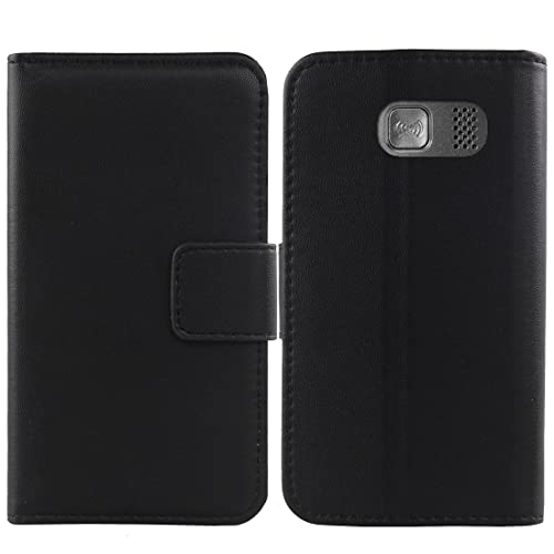 Cuson Flip Schwarz Echt Leder Tasche Hülle Für Doro Primo 215 1.7