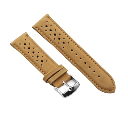 Vintage Handmade Watch Strap 18mm 19mm 20mm 22mm 24mm Gray Black Brown Blue Breathable Porous Watchbands(Khaki,22mm)