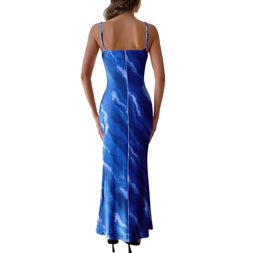 Image of Women's Spaghetti Strap Maxi Dress Floral Print Bodycon Long Dress Summer Beach Vacation Wedding Guest Outfits
