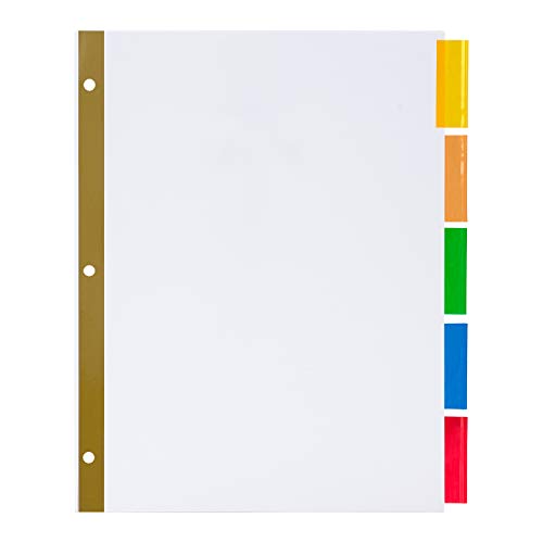 Amazon Basics 5-Tab Insertable Plastic Binder Dividers with Multicolor Tabs