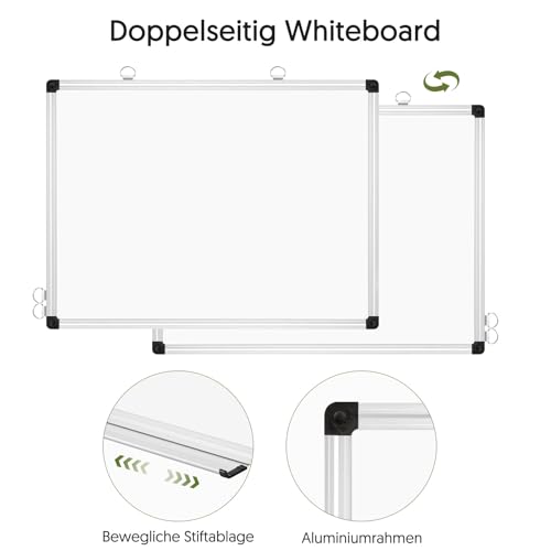 DOLLAR BOSS Magnetisches Whiteboard Doppelseitige Magnettafel 90 x 60 cm, Pinnwand Magnetische White Board Trocken Abwischbare Magnetwand Magnet Tafel für Küche, Büro und Schule
