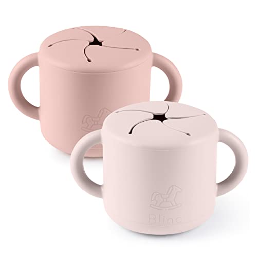 Image of Snack Cups for Toddlers - No Spill Silicone Snack Cup - Non Spillable Baby Food Containers - Cereal Snack Containers for Kids, Baby Essentials (Blush & Rose (2 Pack))