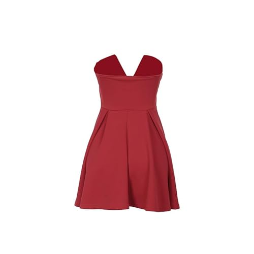 LTTohhi Vestido feminino curto sem mangas, sexy, costas nuas, decote em V, plissado, vestido de coqu