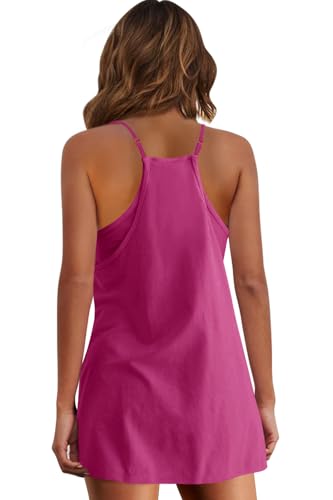 Image of Panadila Womens Summer Sleeveless Mini Dress V Neck Spaghetti Strap Sundress Athletic Short Dress with Pockets