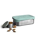 Stainless Steel Food Container & Condiment Holder | Leak Proof Silicone Lid | Metal Lunch Box | Bento Box | Nesting Storage | Portion Control Snacks Dressings | Baby Kids Adults [2 PCS Set/Green]