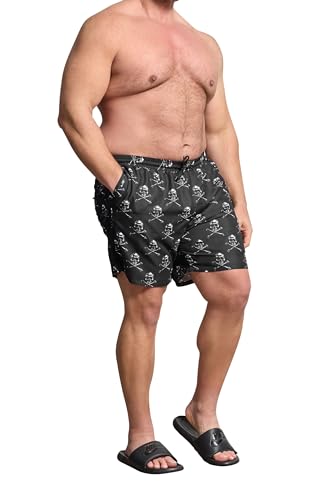 Image of BadRhino Big & Tall Black Skull Swim Shorts - Men's - Plus Size Curve