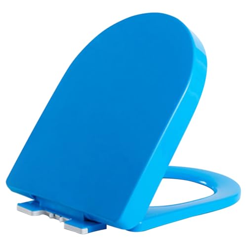 Dazzluxe Siège De Toilette Allongé, Couvercle De Toilette Silencieux À Fermeture Douce avec 4 Pare-Chocs Antidérapants, Charnières Fixes Supérieures, Abattant WC en Forme De D/U,Bleu