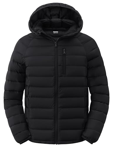 wantdo Men's Packable Down Jacket Spring Jacket Light Winter Coat (Black, Small)