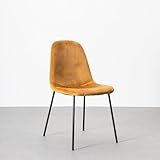 LOLAhome - Silla de Comedor o Cocina Gina Amarillo Ocre tapizada en Terciopelo con Patas metálicas Negras