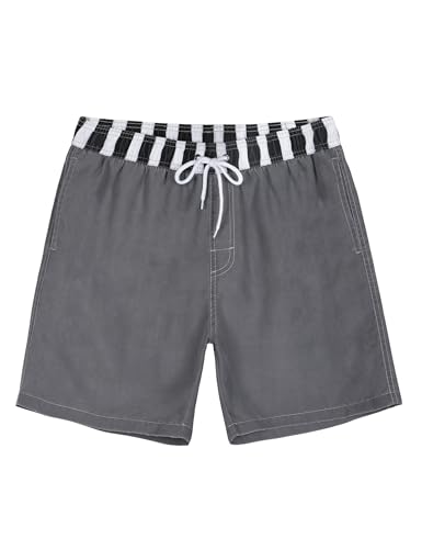 Men's Swim Trunk Solid Gray Relaxed Fit Soft Washed Drawstring Board Shorts3