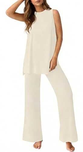 Image of PrinStory Womens Pajamas Sets 2 Piece Soft Pjs for Women Sleeveless Pajama Set Summer Loungewear with Pockets
