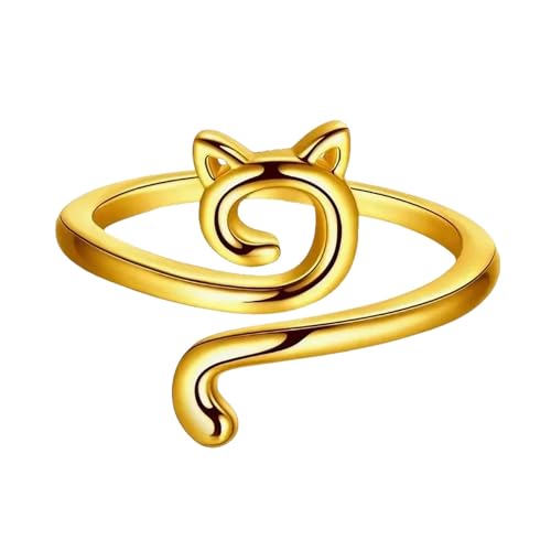 Generisch Häkeln Fingerring mit süßen Katzenohren，Größenverstellbarer Yarn Guide für gleichmäßige Strick-Spannung ，Metallischer Fingerschutz für entspanntes Häkeln Stricken