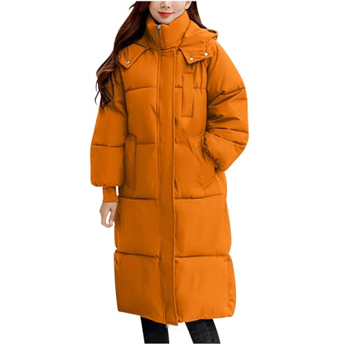 Long Winter Coats For Women Fashion Warm Quilted Puffer Jackets Maxi Length Casual Zip Up Hooded Coat Outerwear