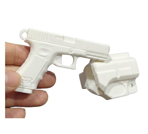 Image of Gun Keychain With Holder For Men, Mini Gun Key chain Pistol Keychain Accessory, Novelty Miniature Keyring For Car, Bike, Backpack Or Bag Charm, White Collectible EDC Gift (White)