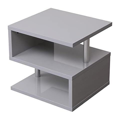 Kingwudo® High Gloss Side Table With LED Lights Small Coffee Table End/Sofa Table with Shelves Desk for Living Room Whtie/Grey (High Gloss Grey) Cover