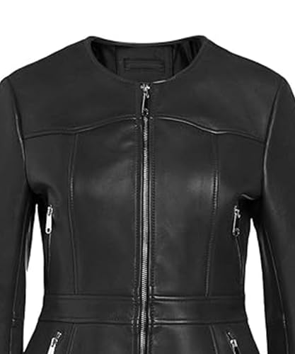 Women's Real Lambskin Spring Peplum Jacket - Genuine Drowned Collarless Leather Jacket for Women3