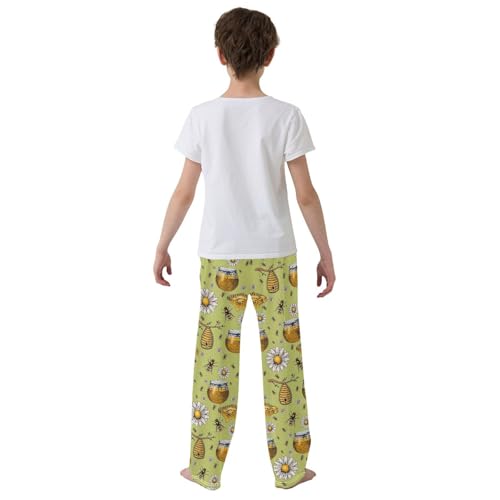 Honey Bee Daisy Boys Long Pants Soft Trousers Elastic Waist Kids Lounge Bottoms with Pockets S-XL3