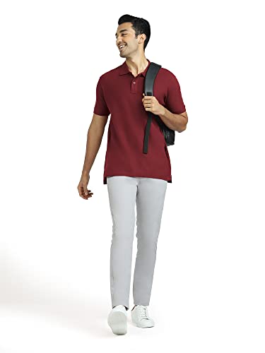 Image of XYXX Men 100% Cotton Polo Tshirt, Relaxed Fit, Solid, Pack of 1, XYPTSRT08SZ, Bold Burgundy, S