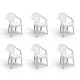 SHAF - Pack 6 Sillas de Exterior Menorca - Sillas Apilables de Jardín y Terraza - Resistentes a Rayos UV e Intemperie - Plástico Reciclado - Color Blanco