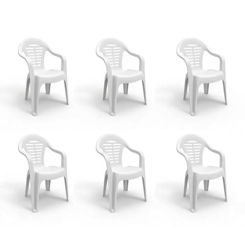 SP Berner SHAF - Pack 6 Sillas de Jardín Apilables - Exterior Terraza y Espacios Comerciales - Plástico Reciclado Resistente UV - Fabricadas en España - Modelo Menorca - Blanco
