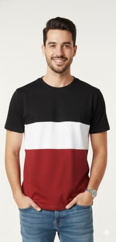 Image of Men's Striped T-Shirt, Round Neck, Short Sleeve, Casual Wear