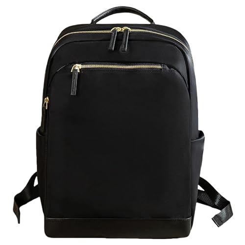Mochila Feminina de Viagem Executiva,Para Notebook de 14/15,6 Polegadas,Casual e Universitari Com Alças Ajustáveis Zíperes Dourados (Preto, 16 polegadas (com carteira preta))