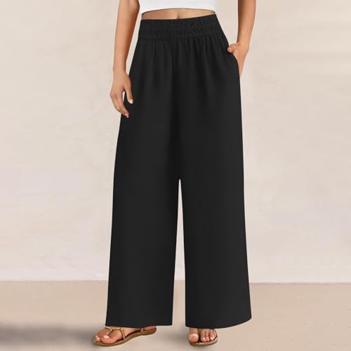 Wide Leg Pants Woman Comfy Casual Stretchy Solid Color Trousers Linen Pocketed Palazzo Pant 2025 Work Office Outfits4