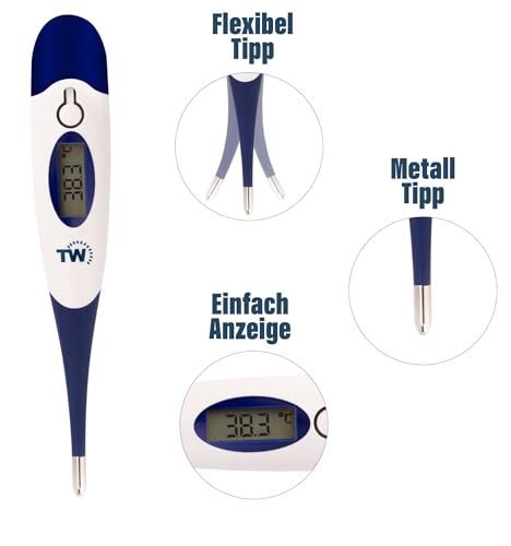 Digitales Haustierthermometer für Tierbesitzer von Hunden, Katzen, Pferd, Tierärzten, flexible Temperatursonde, inkl. Tierarzt-Diagramm