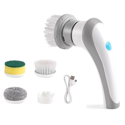 Tacell Fregadora Giratoria EléCtrica para BañO, BañEra, Cocina, Fregadora Recargable InaláMbrica PortáTil con 3 Cepillos Reemplazables