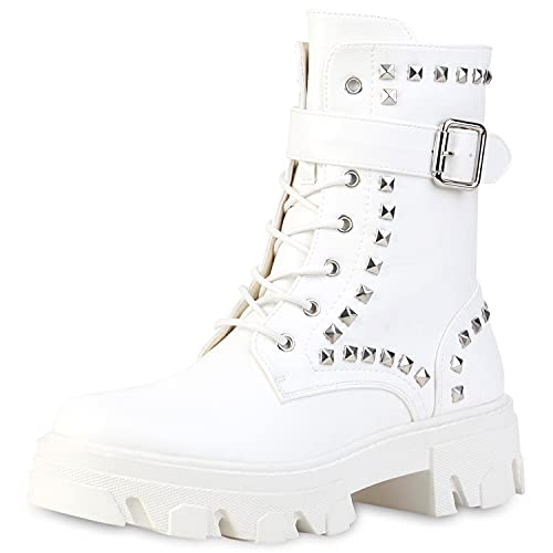 VAN HILL Damen Stiefeletten Schnürstiefeletten Blockabsatz Schuhe Stiefel...