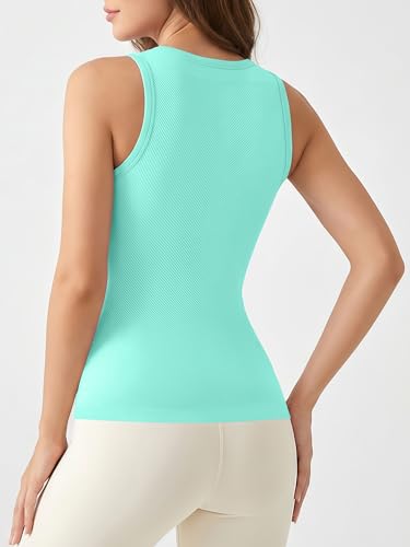 Image of ATTRACO Ribflex Workout Tank Tops for Women Seamless Full Length Gym Tops Athletic Yoga Top Built in Bra