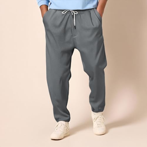 Casual Pants for Men Elastic Waist Drawstring Solid Color Straight Leg Lightweight Soft Touch Basic Lounge Pants3