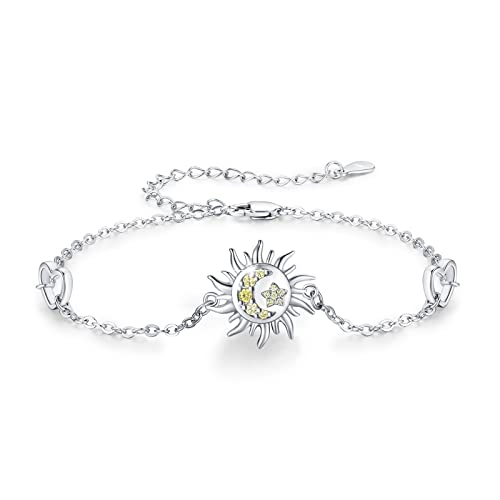 Cuoka Sun And Moon Bracelet 925 Sterling Silver Moon Star Cresent Sunburst Bracelets For Women Jewelry cover