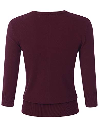 Image of Women's 3 /4 Sleeve Crew Neck Button Down Stretch Knit Cardigan Sweater (S-3XL)