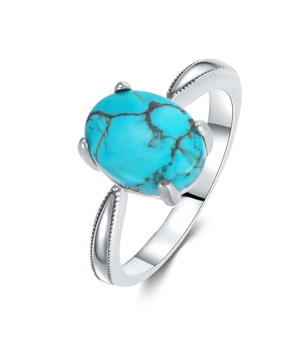 Genuine Turquoise Rings for Women 925 Sterling Silver Dainty Simple Engagement Oval Blue Green Gemstone Jewelry Size 4 to 13