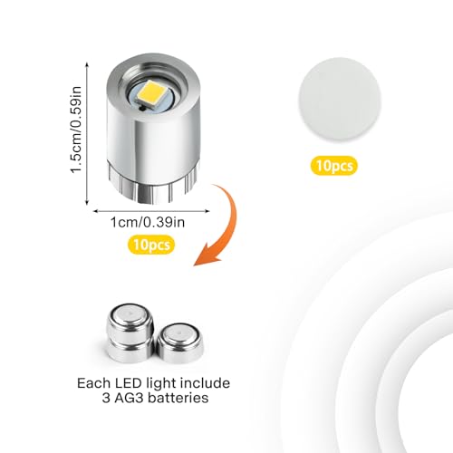10 pcs Mini LED Licht, Micro LED Licht, LED Licht Mini mit Batterie, Mini LED Licht zum Kleben, Geeignet zum Dekorieren von Puppenhäusern, DIY-Kunsthandwerk (Warmweißes Licht)